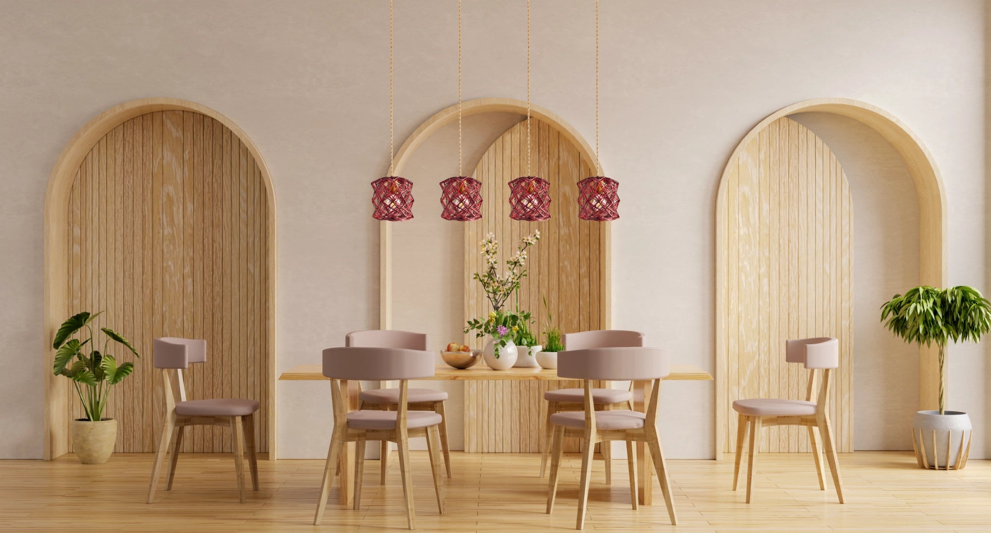 4 Erizos rojos sobre mesa de comedor